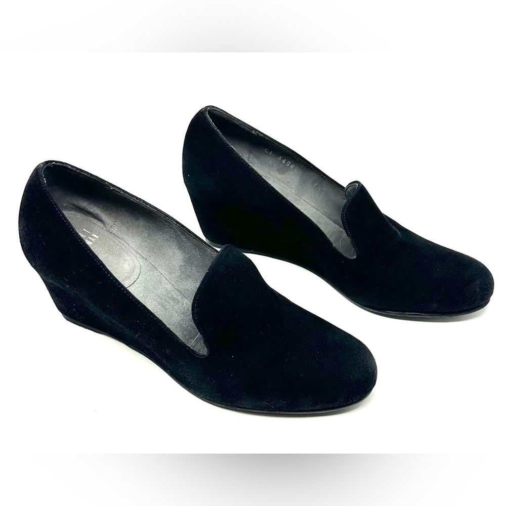 Stuart Weitzman Black Suede Wedge Loafers